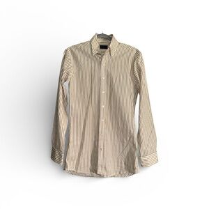 Proper Cloth Striped Tan Tailored Button Down Shirt